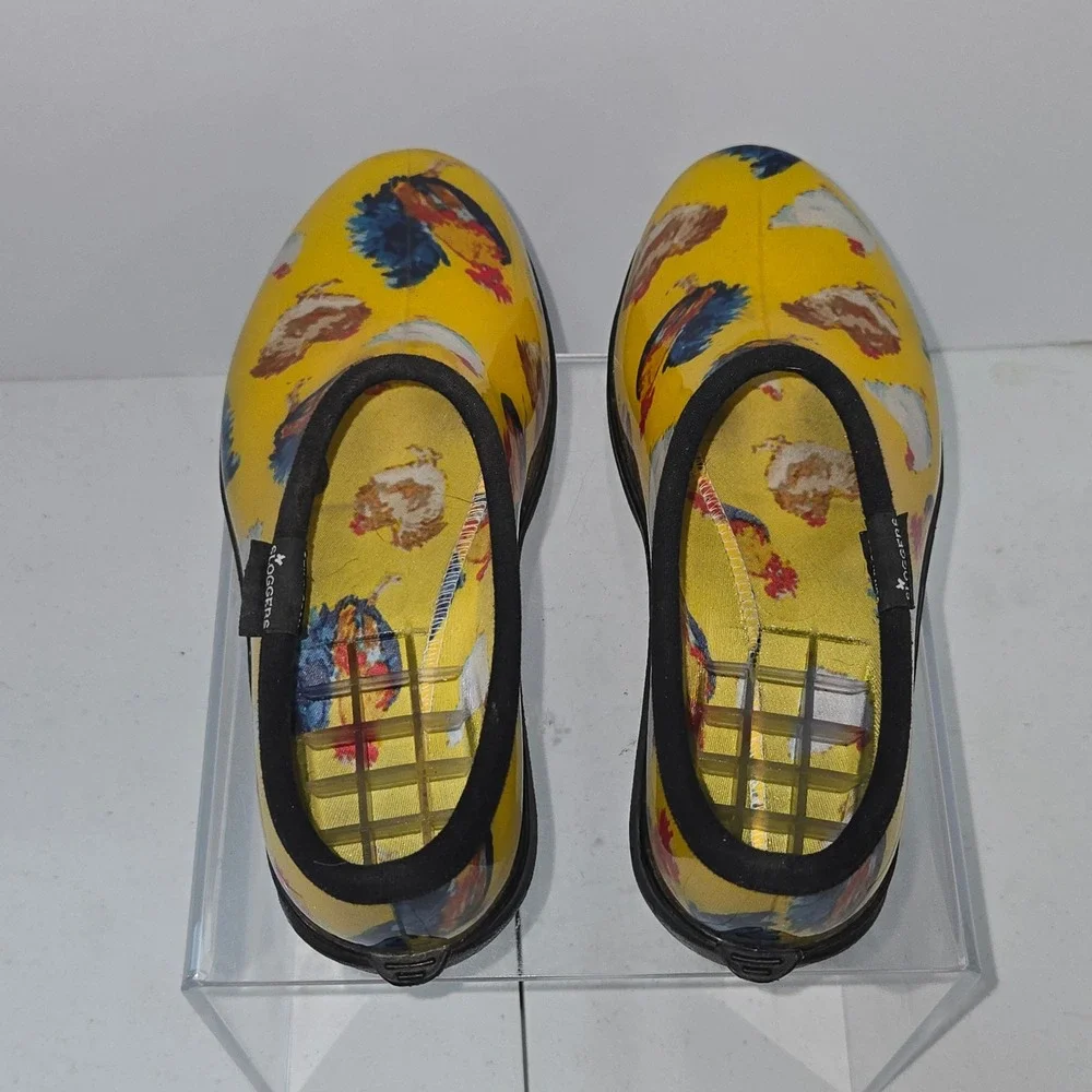 Sloggers Womens 8 Yellow Chicken Print Waterproof Rain Garden Shoes Made in USA